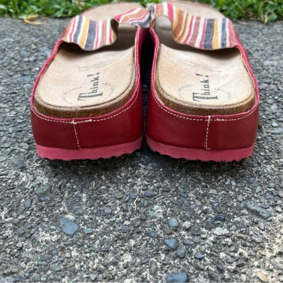 Think! Red Mules Comfortable Tanned Leather Comfort Sandals Sz 7 - Picture 3 of 8